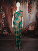 Peacock Green Checked Woven Design Pure Kanchipuram Silk Saree with Zari Border