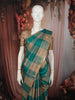 Peacock Green Checked Woven Design Pure Kanchipuram Silk Saree with Zari Border