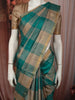 Peacock Green Checked Woven Design Pure Kanchipuram Silk Saree with Zari Border