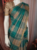 Peacock Green Checked Woven Design Pure Kanchipuram Silk Saree with Zari Border