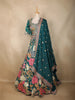 Peacock Green Floral and Mirror Embroidered Banarasi Silk Lehenga Set