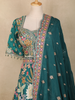 Peacock Green Floral and Mirror Embroidered Banarasi Silk Lehenga Set