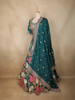 Peacock Green Floral and Mirror Embroidered Banarasi Silk Lehenga Set