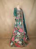 Peacock Green Floral and Mirror Embroidered Banarasi Silk Lehenga Set