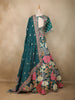 Peacock Green Floral and Mirror Embroidered Banarasi Silk Lehenga Set
