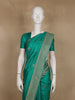 Peacock Green Leaf Design Raw Silk Saree