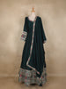 Peacock Green Paisley Design Semi Silk Gown with Dupatta