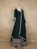 Peacock Green Paisley Design Semi Silk Gown with Dupatta