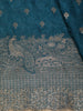 Peacock Teal Blue Butta Zari Woven Design Pure Satin Saree with Scalloped Border
