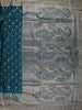 Peacock Teal Blue Butta Zari Woven Design Pure Satin Saree with Scalloped Border