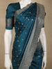 Peacock Teal Blue Butta Zari Woven Design Pure Satin Saree with Scalloped Border