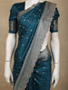 Peacock Teal Blue Butta Zari Woven Design Pure Satin Saree with Scalloped Border