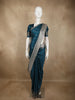 Peacock Teal Blue Butta Zari Woven Design Pure Satin Saree with Scalloped Border