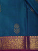 Peacock Teal Blue Butta Zari Woven Design Pure Kanchipuram Silk Saree with Contrast Zari Border