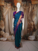 Peacock Teal Blue Butta Zari Woven Design Pure Kanchipuram Silk Saree with Contrast Zari Border