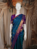 Peacock Teal Blue Butta Zari Woven Design Pure Kanchipuram Silk Saree with Contrast Zari Border