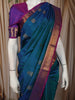 Peacock Teal Blue Butta Zari Woven Design Pure Kanchipuram Silk Saree with Contrast Zari Border