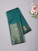 Peacock Teal Blue Checked Zari Woven Design Art Silk Saree with Floral Zari Border