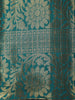 Peacock Teal Blue Checked Zari Woven Design Art Silk Saree with Floral Zari Border