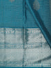 Peacock Teal Blue Checked Zari Woven Design Pure Kanchipuram Silk Saree with  Zari Border