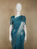 Peacock Teal Blue Checked Zari Woven Design Pure Kanchipuram Silk Saree with  Zari Border