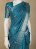 Peacock Teal Blue Checked Zari Woven Design Pure Kanchipuram Silk Saree with  Zari Border