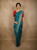 Peacock Teal Blue Floral Butta Thread Embroidered Design Tussar Saree with Peacock Border