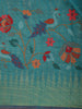 Peacock Teal Blue Floral Butta Thread Embroidered Design Tussar Saree with Peacock Border