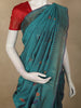 Peacock Teal Blue Floral Butta Thread Embroidered Design Tussar Saree with Peacock Border