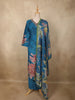 Peacock Teal Blue Floral Sequins Embroidered Design Cotton Straight Cut Salwar Suit with Dupatta