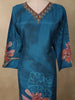 Peacock Teal Blue Floral Sequins Embroidered Design Cotton Straight Cut Salwar Suit with Dupatta