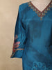 Peacock Teal Blue Floral Sequins Embroidered Design Cotton Straight Cut Salwar Suit with Dupatta