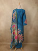 Peacock Teal Blue Floral Sequins Embroidered Design Cotton Straight Cut Salwar Suit with Dupatta