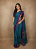 Peacock Teal Blue Striped Zari Woven Design Pure Kanchipuram Silk Saree with Double Zari Border
