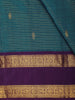 Peacock Teal Blue Striped Zari Woven Design Pure Kanchipuram Silk Saree with Double Zari Border