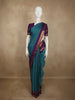Peacock Teal Blue Striped Zari Woven Design Pure Kanchipuram Silk Saree with Double Zari Border