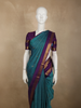 Peacock Teal Blue Striped Zari Woven Design Pure Kanchipuram Silk Saree with Double Zari Border