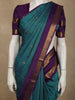 Peacock Teal Blue Striped Zari Woven Design Pure Kanchipuram Silk Saree with Double Zari Border