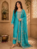 Peacock Teal Blue Floral Zari Embroidered Design Tissue Silk Salwar Suit