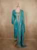 Peacock Teal Blue Floral Zari Embroidered Design Tissue Silk Salwar Suit