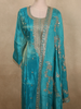 Peacock Teal Blue Floral Zari Embroidered Design Tissue Silk Salwar Suit