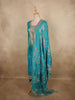 Peacock Teal Blue Floral Zari Embroidered Design Tissue Silk Salwar Suit