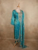 Peacock Teal Blue Floral Zari Embroidered Design Tissue Silk Salwar Suit