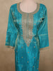 Peacock Teal Blue Floral Zari Embroidered Design Tissue Silk Salwar Suit