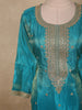Peacock Teal Blue Floral Zari Embroidered Design Tissue Silk Salwar Suit
