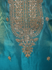 Peacock Teal Blue Floral Zari Embroidered Design Tissue Silk Salwar Suit