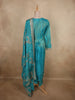 Peacock Teal Blue Floral Zari Embroidered Design Tissue Silk Salwar Suit