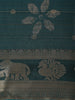 Peacock Teal Blue Paisley Butta Woven Design Semi Silk Saree with Animal Motif  Border