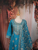 Peacock Teal Blue Paisley Sequins and Zari Embroidered Design Semi Silk Anarkali Suit with Matching Designer Dupatta