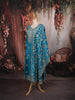 Peacock Teal Blue Paisley Sequins and Zari Embroidered Design Semi Silk Anarkali Suit with Matching Designer Dupatta